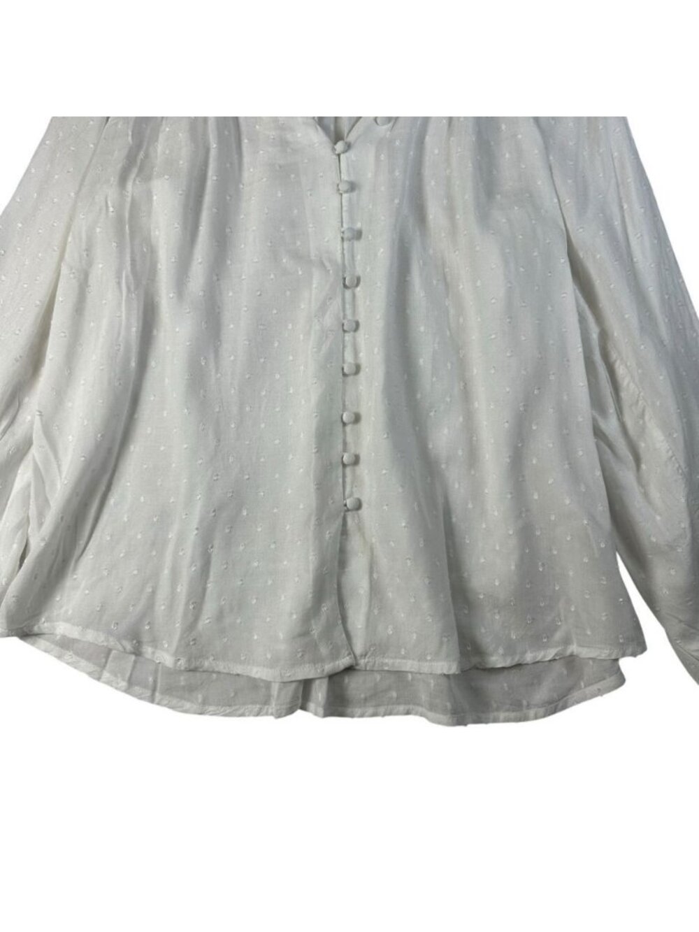 Garnet Hill Swiss Dot Poet Blouse White Long Sleeve Button Up Top Vneck Small - Picture 5 of 13